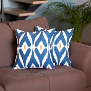 Mike & Co. Ikat Printed Throw Pillow Cover 17"x17" Set of 2 Teal